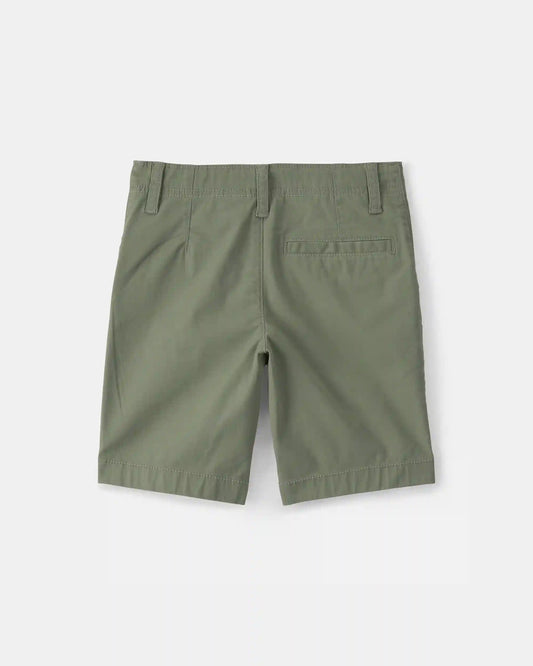 Boys Twill Flat-Front Shorts - Green