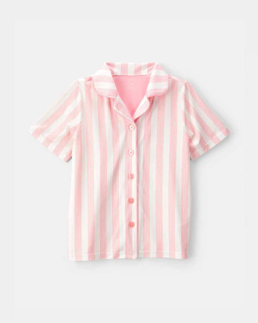 Girls Striped Loose Fit 2-Piece Pajama Set - Pink/Ivory