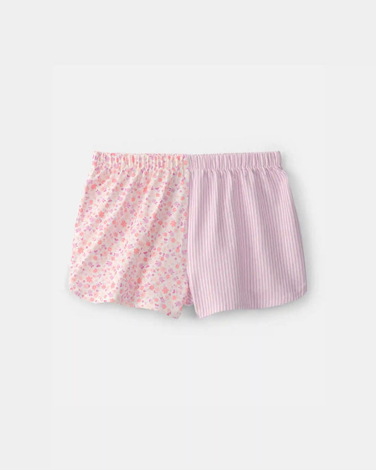 Girls Floral Stripe Short-Sleeve Loose Fit 2-Piece Pajama Set - Pink