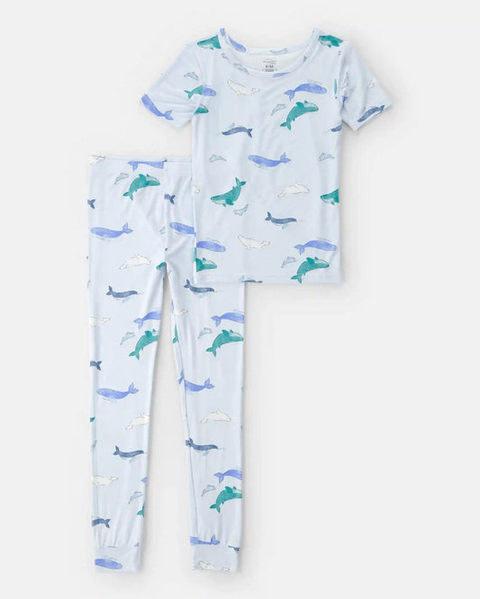 Boys Whale PurelySoft Short-Sleeve Snug Fit 2-Piece Pajama Set - Blue
