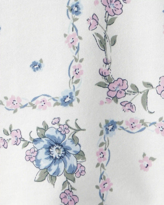 Girls Bandana Floral French Terry Pullover Sweatshirt - Blue/Ivory