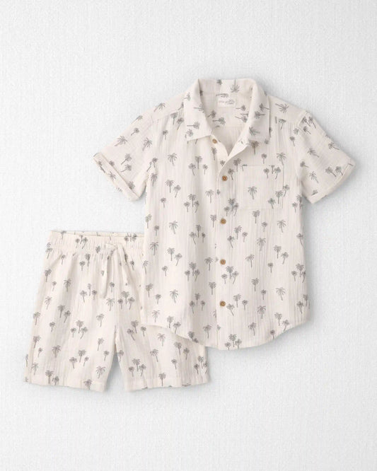 Boys 2-Piece Organic Cotton Gauze Top & Short Set in Palm Trees