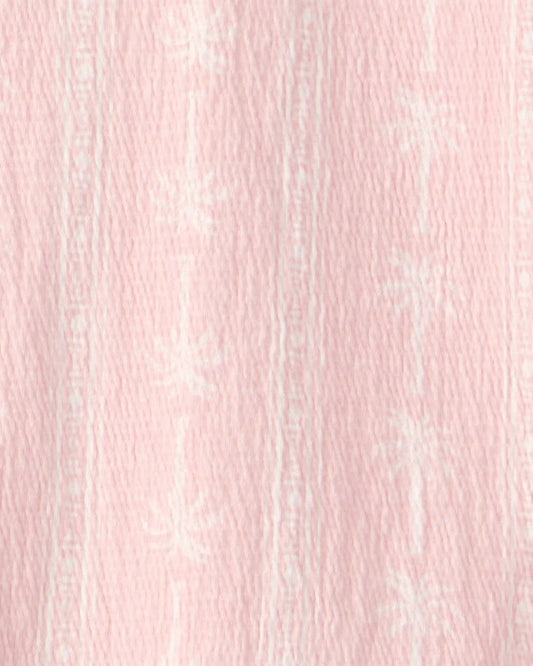 Girls Palm Tree Crinkle Top - Pink