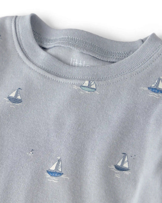 Kids 2-Piece Organic Cotton Ribbed Pyjama Set in Sail Away Print