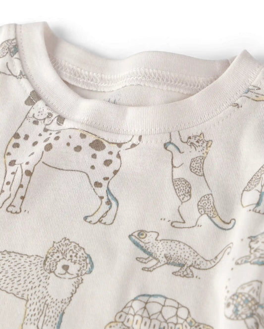 Kids 2-Piece Organic Cotton Ribbed Pajama Set in Pet Print
