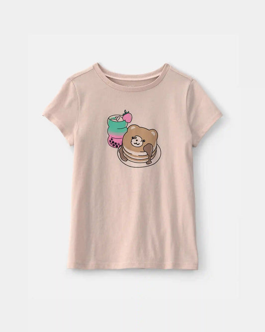 Girls Pancakes & Boba Graphic Tee - Brown