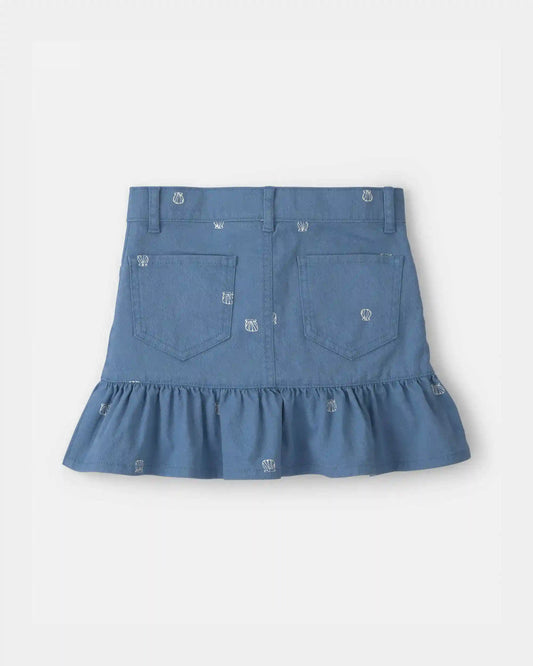 Girls Seashell Twill Ruffle Skirt - Medium Wash