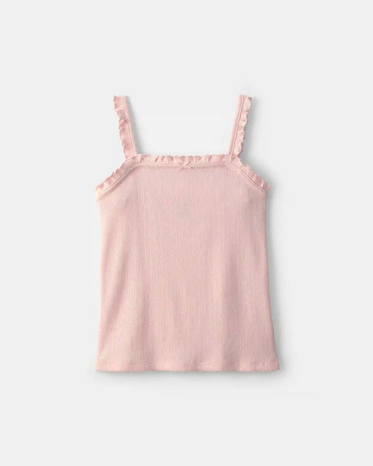 Girls Ruffle Ribbed Tank Top - Pink