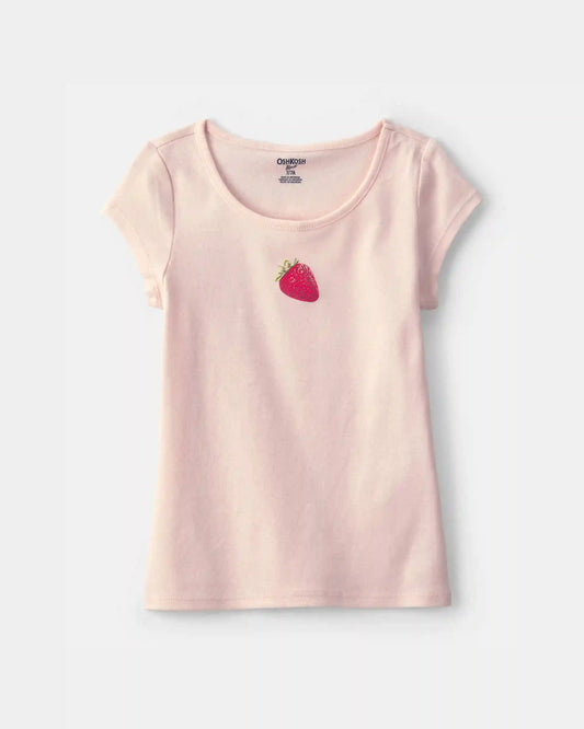 Girls Strawberry Ribbed Tee - Pink