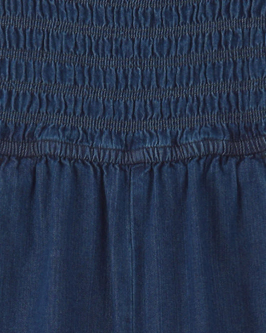 Girls Smocked Denim Wide-Leg Jumpsuit - Dark Wash