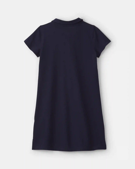 Girls Uniform Piqué Short-Sleeve Dress - Navy