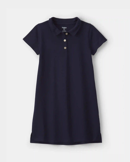 Girls Uniform Piqué Short-Sleeve Dress - Navy
