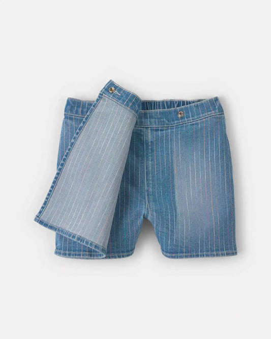Girls Rainbow Stripe Denim Wrap Skort - Medium Wash