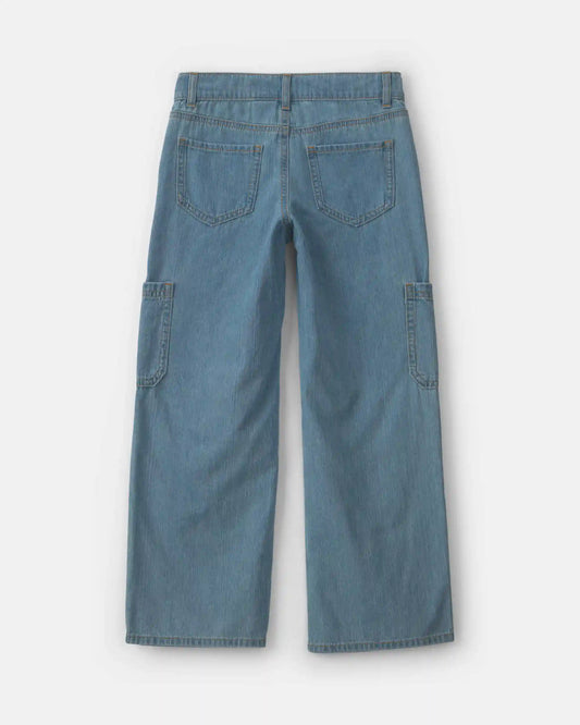 Girls Straight-Leg Cargo Jeans - Medium Wash