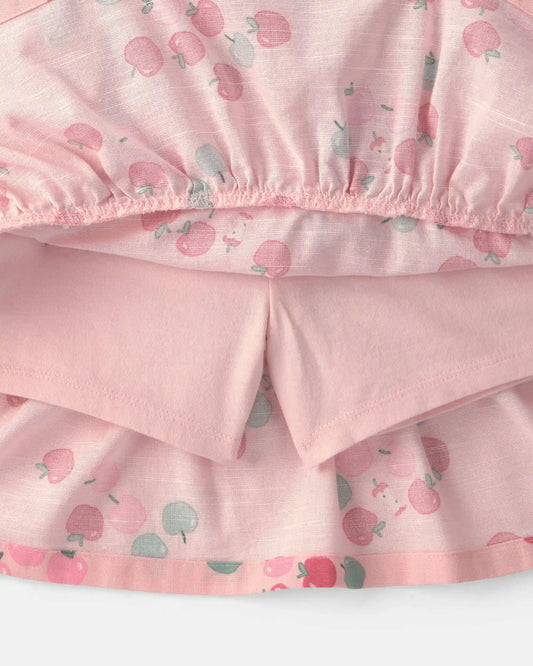 Girls 2-Piece Apple French Terry Long-Sleeve Top & Skort Set - Pink
