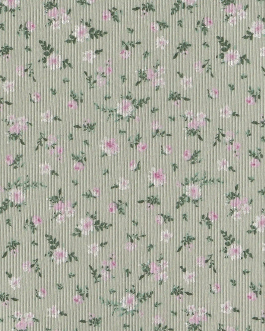 Girls Floral Ribbed Top - Green