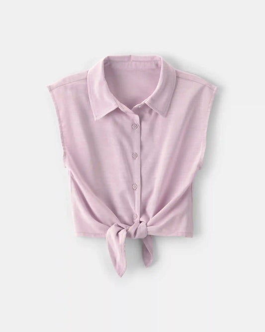 Girls Cropped Tie-Front Top - Purple