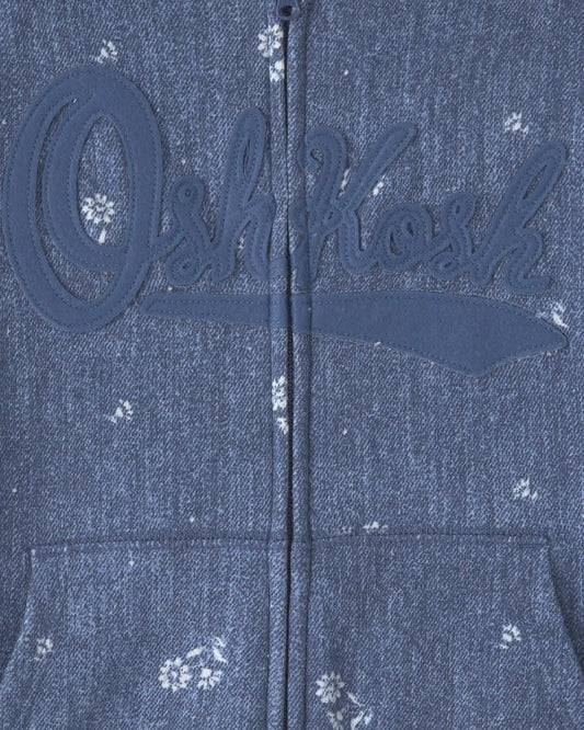 Girls Floral OshKosh Logo Zip-Up Hoodie - Blue