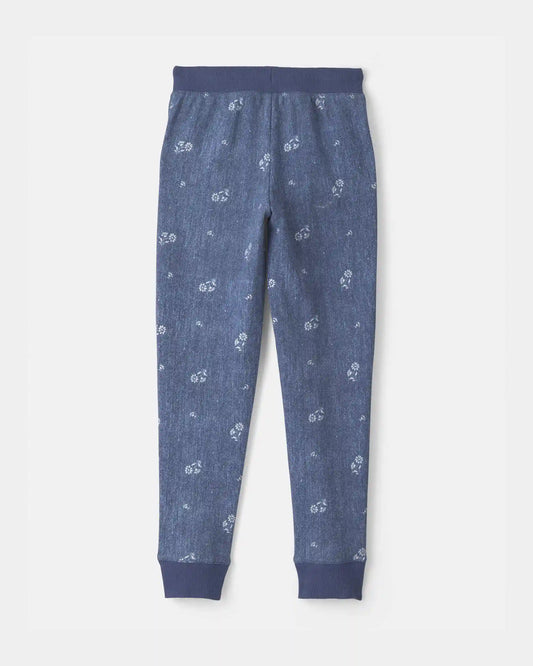 Girls Floral Drawstring Knit Joggers - Blue