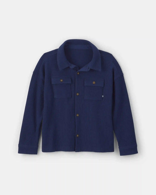 Boys Thermal Long-Sleeve Button-Down Shirt - Navy Blue
