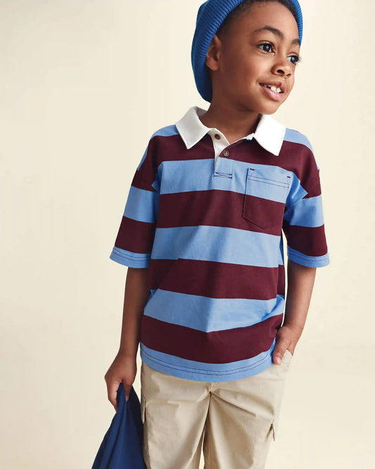 Kids Striped Polo Shirt - Burgundy/Blue