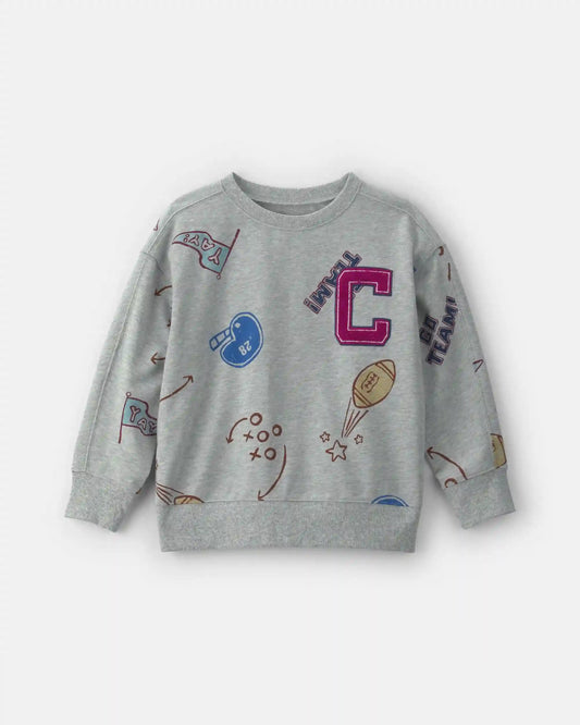 Boys 'Captain' Athlete Pullover Sweatshirt - Grey