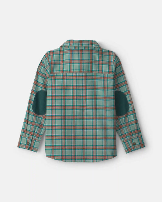 Boys Plaid Long-Sleeve Button-Down Shirt - Green