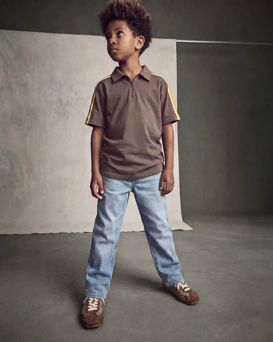 Boys Striped Polo Shirt - Grey