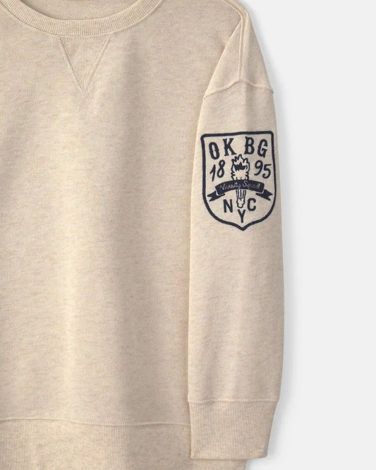 Boys Logo Patch French Terry Pullover Sweatshirt - Cream