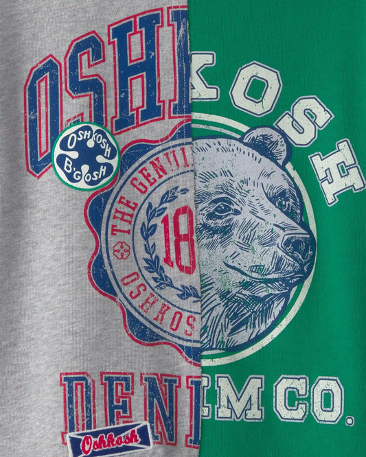 Boys 'Oshkosh Denim Co' French Terry Pullover Sweatshirt - Grey/Green