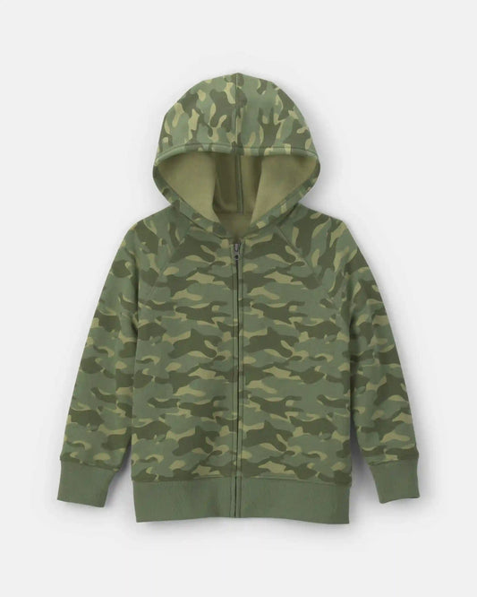 Boys Camo Zip-Up Hoodie - Green
