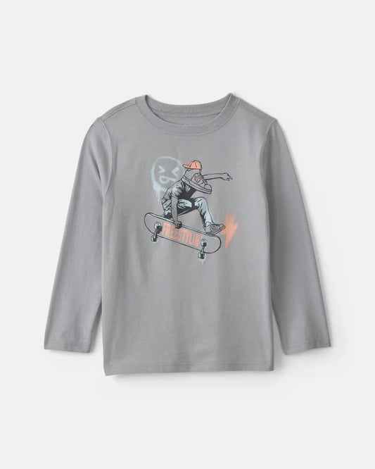 Boys Skateboarder Long-Sleeve Graphic Tee - Grey