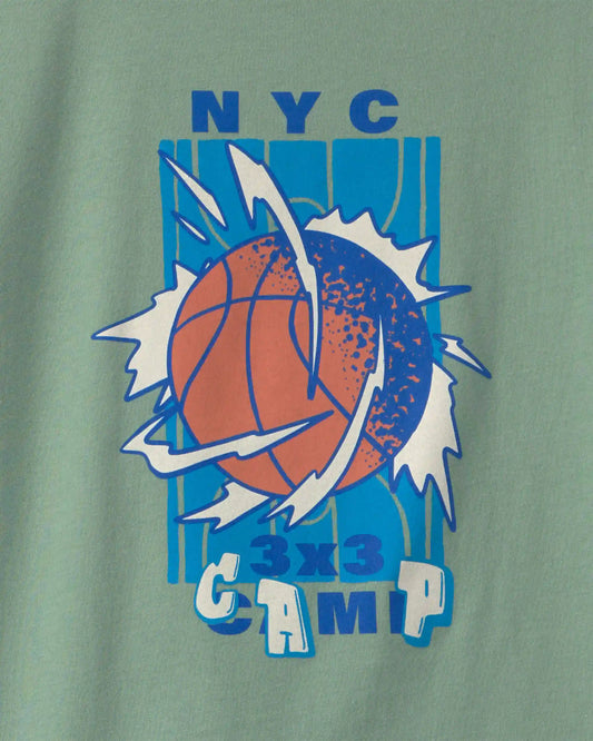 Boys 'NYC Camp' Basketball Long-Sleeve Graphic Tee - Green