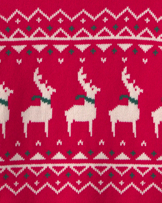 Boys Reindeer Fair Isle Sweater - Red