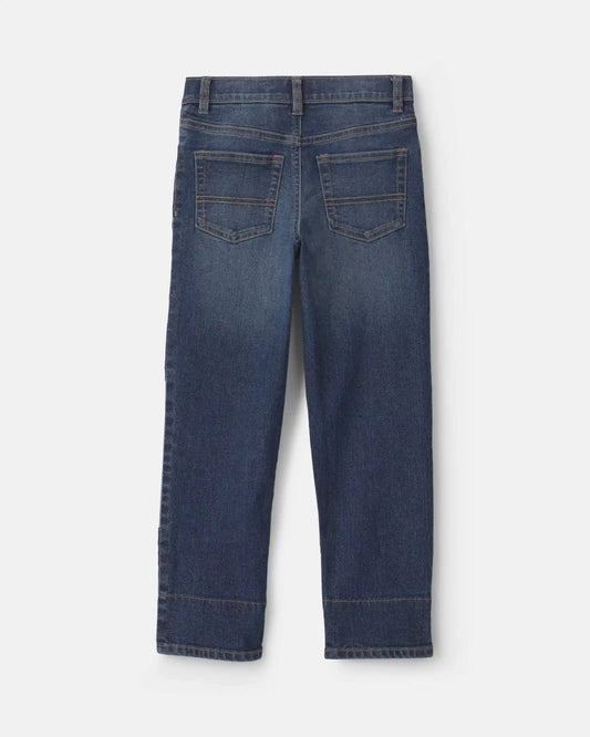 Boys Patched Denim Straight Jeans - Dark Wash
