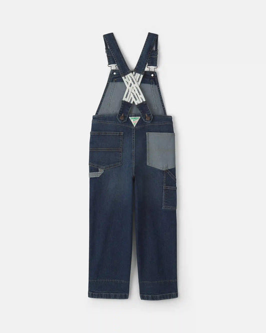 Boys Patched Denim Overalls - Blue