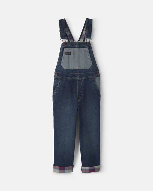 Boys Patched Denim Overalls - Blue