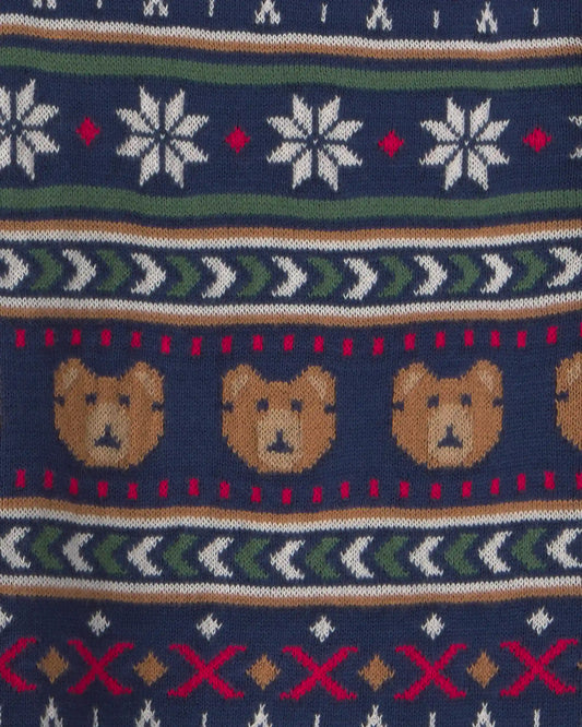 Boys Bear Fair Isle Sweater - Navy Blue