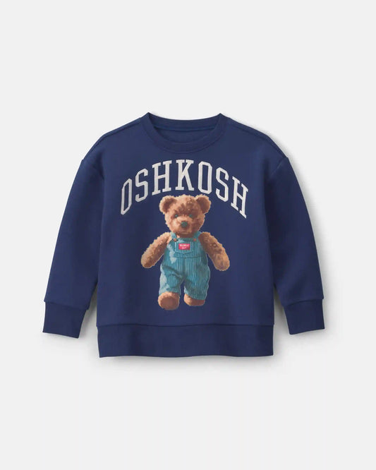 Boys OshKosh Bear Fleece Pullover Sweatshirt - Navy Blue