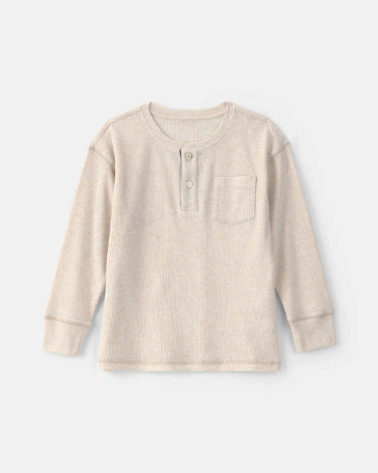 Boys Thermal Long-Sleeve Henley T-Shirt - Cream