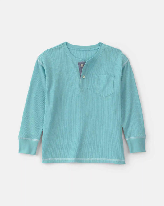 Boys Thermal Long-Sleeve Henley T-Shirt - Blue