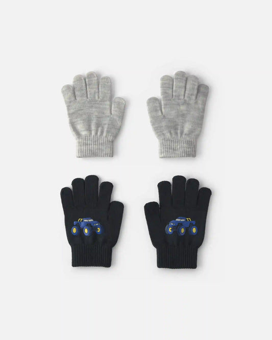 Boys 2-Pack Monster Truck Winter Gloves - Black/Grey