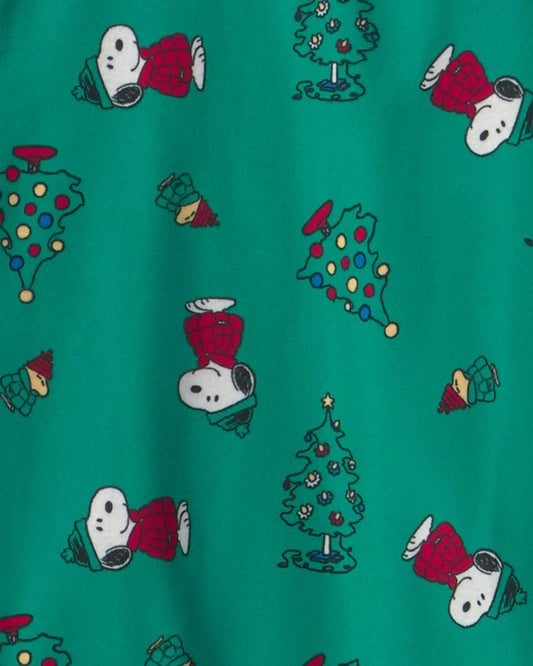 Adult 2-Piece Snoopy Christmas Fleece Loose Fit Pajama Set - Green