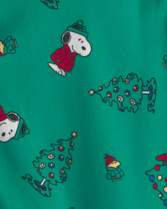 Kids 2-Piece Snoopy Christmas Fleece Loose Fit Pajama Set - Green