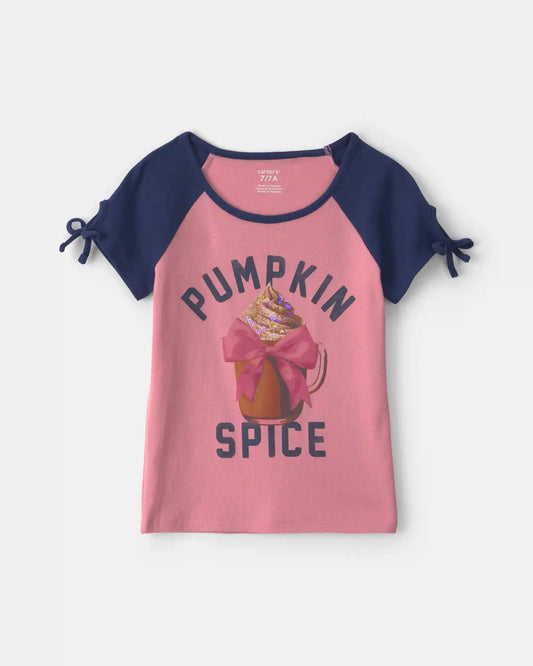 Girls 'Pumpkin Spice' Graphic Tee - Pink/Blue