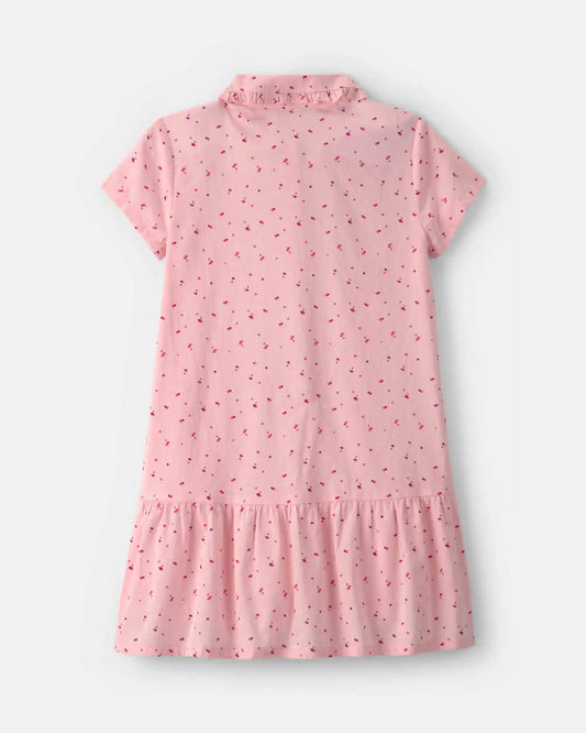Girls Heart Collared Dress - Pink
