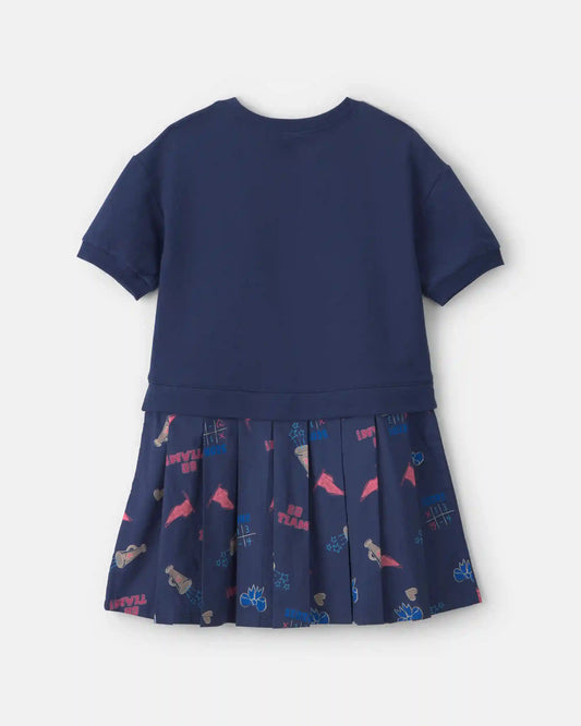 Girls School Spirit French Terry Layering Dress - Navy Blue