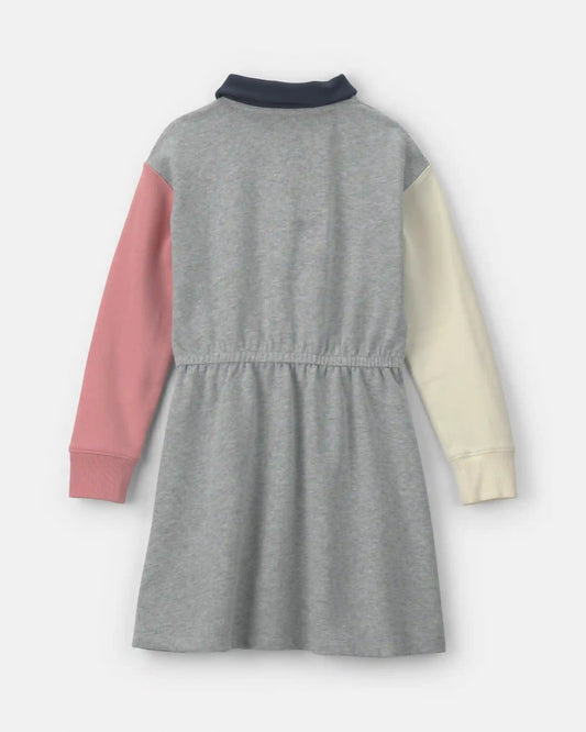 Girls Varsity Color Block French Terry Dress - Grey/Pink/Navy