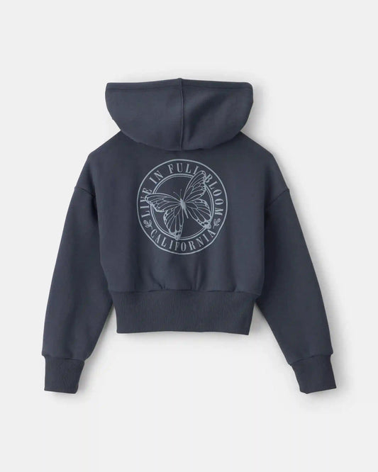 Girls 'Butterfly' Fleece Zip-Up Hoodie - Navy Blue