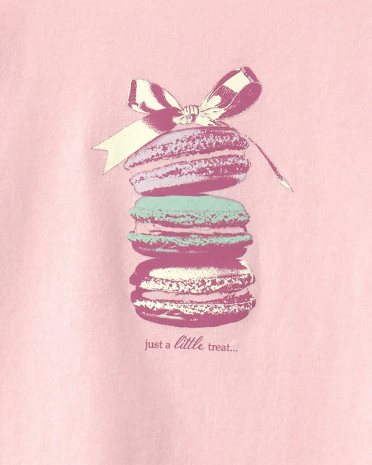 Girls Macaron Bow Graphic Tee - Pink